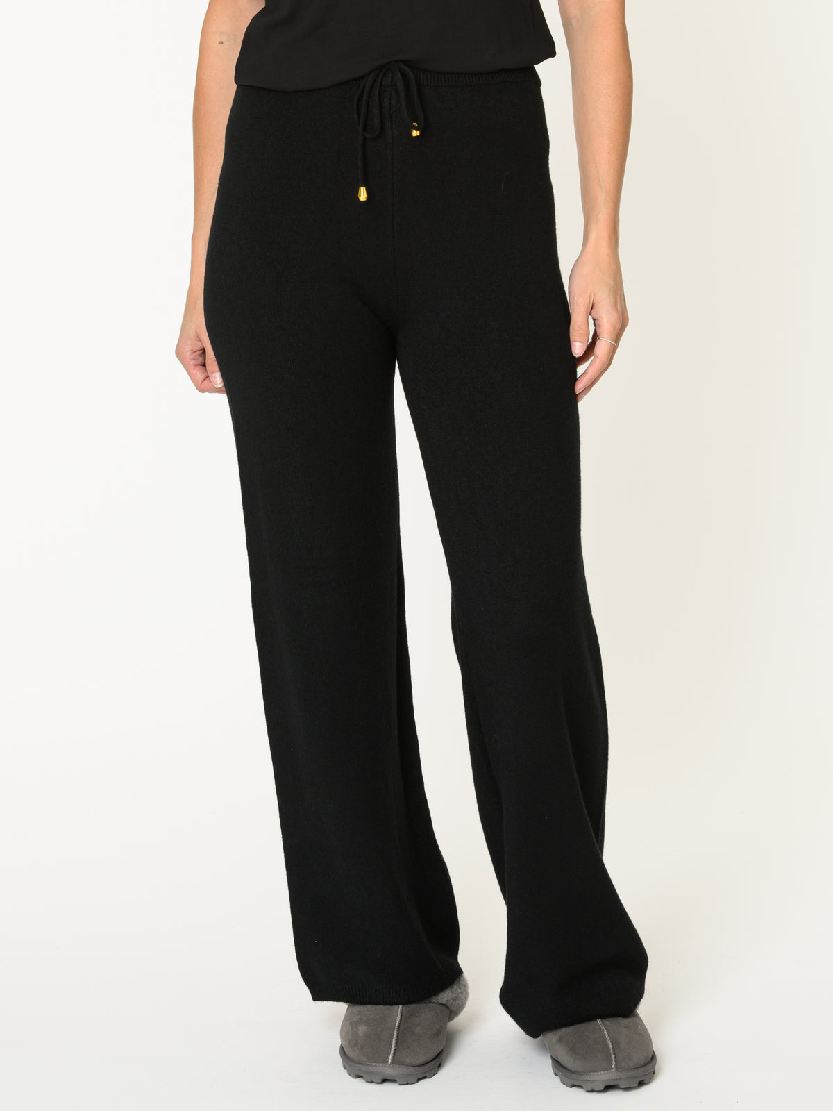 Pantalon palazzo pour femme noir en tricot avec cordon
