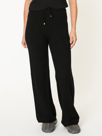 Pantalon palazzo pour femme noir en tricot avec cordon