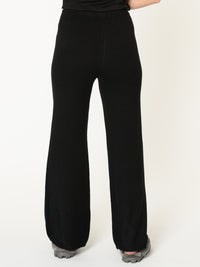 Pantalon palazzo pour femme noir en tricot avec cordon