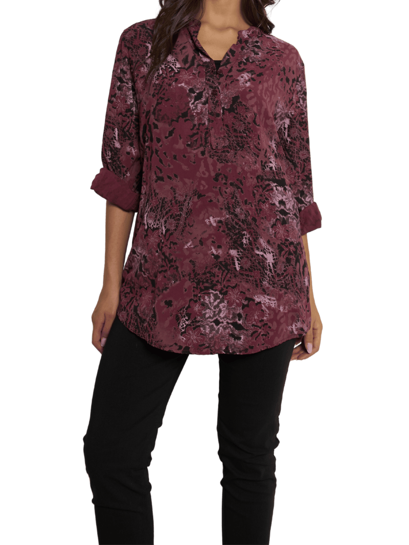 NEW - Blouse bourgogne avec imprimé de léopard
