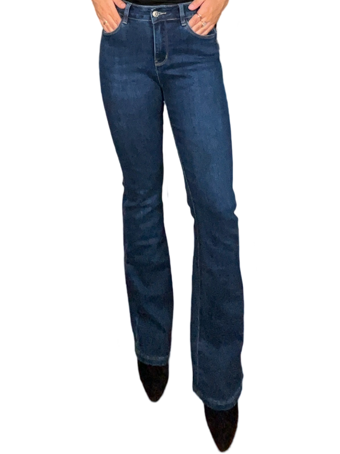 Jeans flare à taille haute bleu foncé