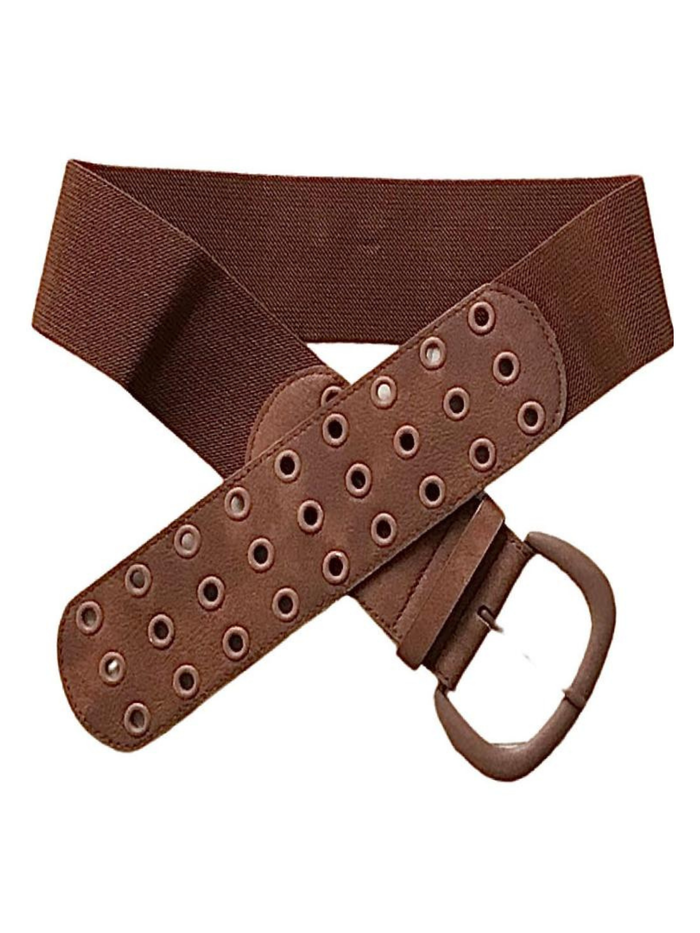 Ceinture camel élastique en cuir artificiel avec des oeillets