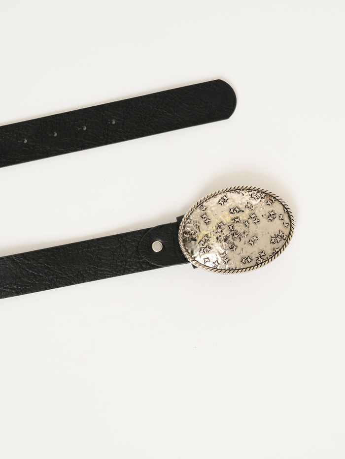 Ceinture noire en similicuir avec boucle argent