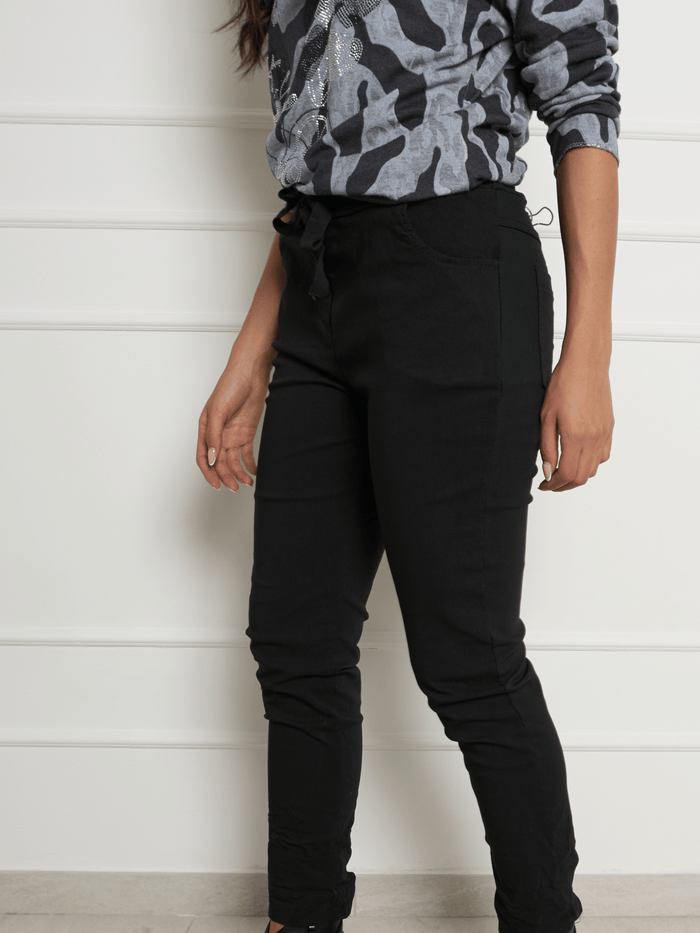 NEW - Pantalon noir à taille élastique avec cordon