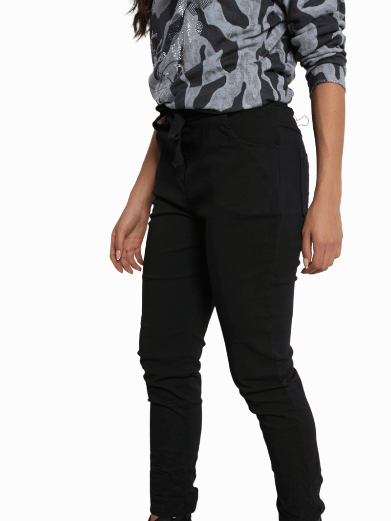 NEW - Pantalon noir à taille élastique avec cordon