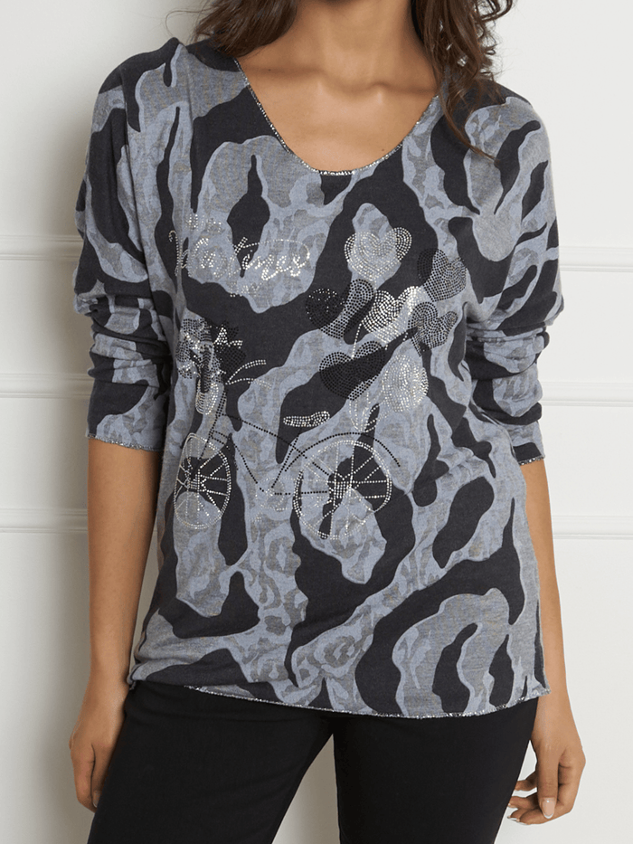 NEW - Chandail camouflage gris et noir avec brillants