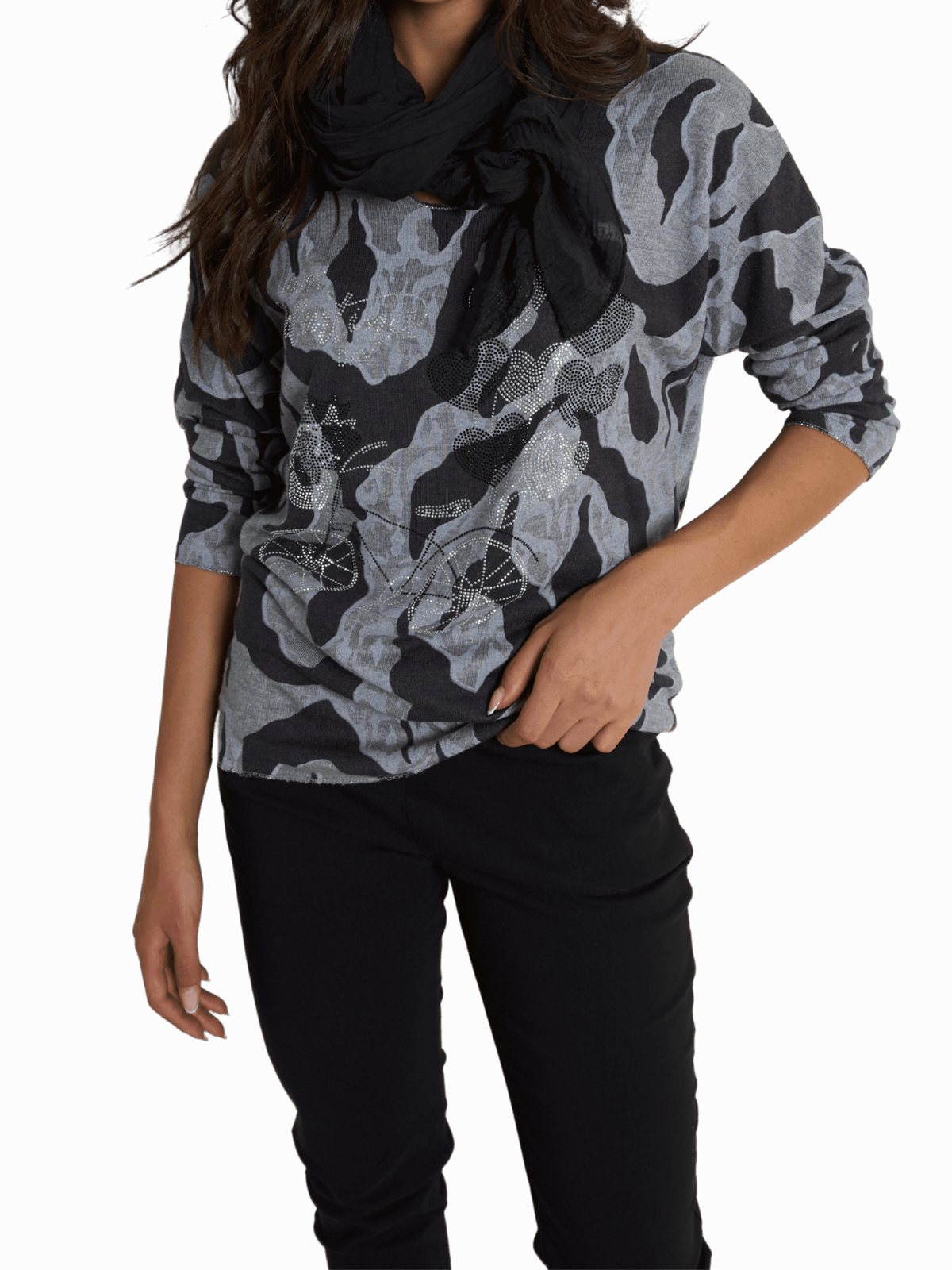 NEW - Chandail camouflage gris et noir avec brillants
