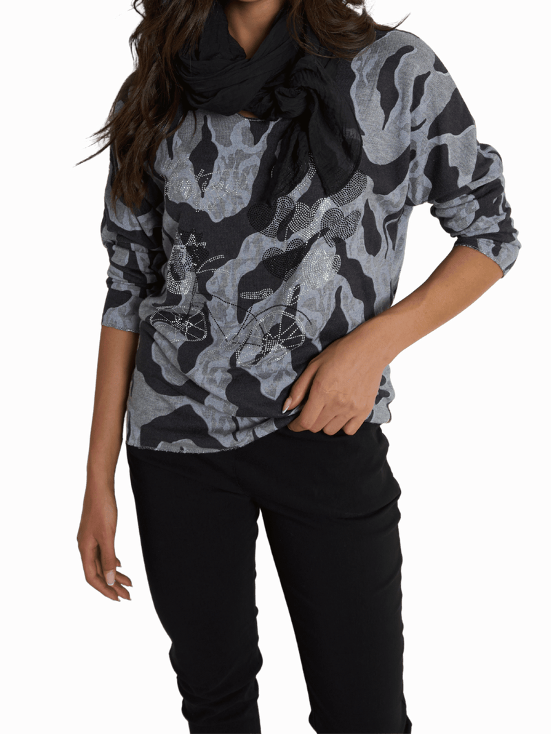 NEW - Chandail camouflage gris et noir avec brillants