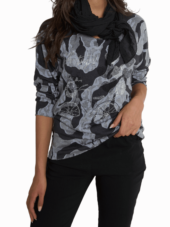 NEW - Chandail camouflage gris et noir avec brillants