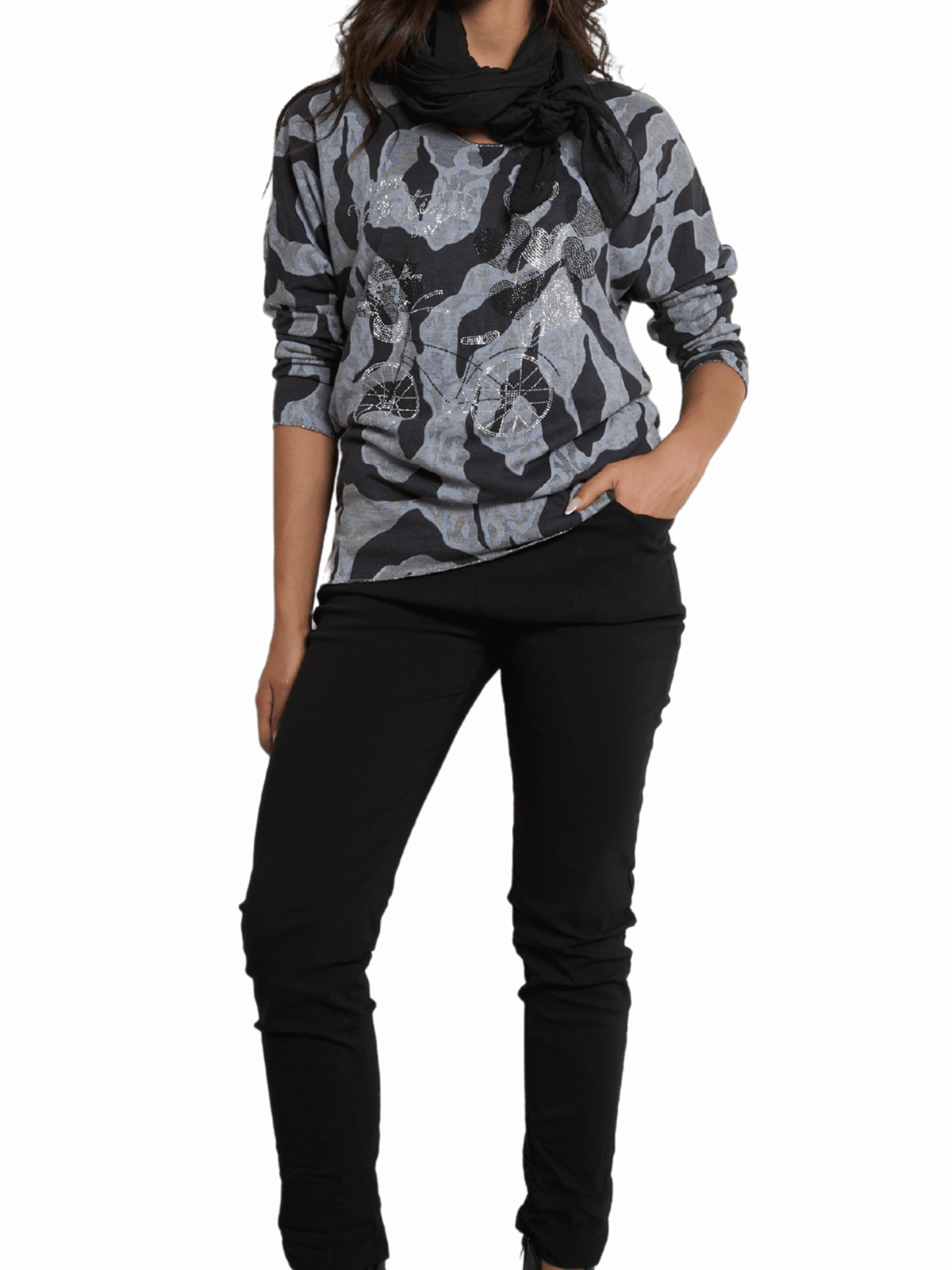 NEW - Chandail camouflage gris et noir avec brillants