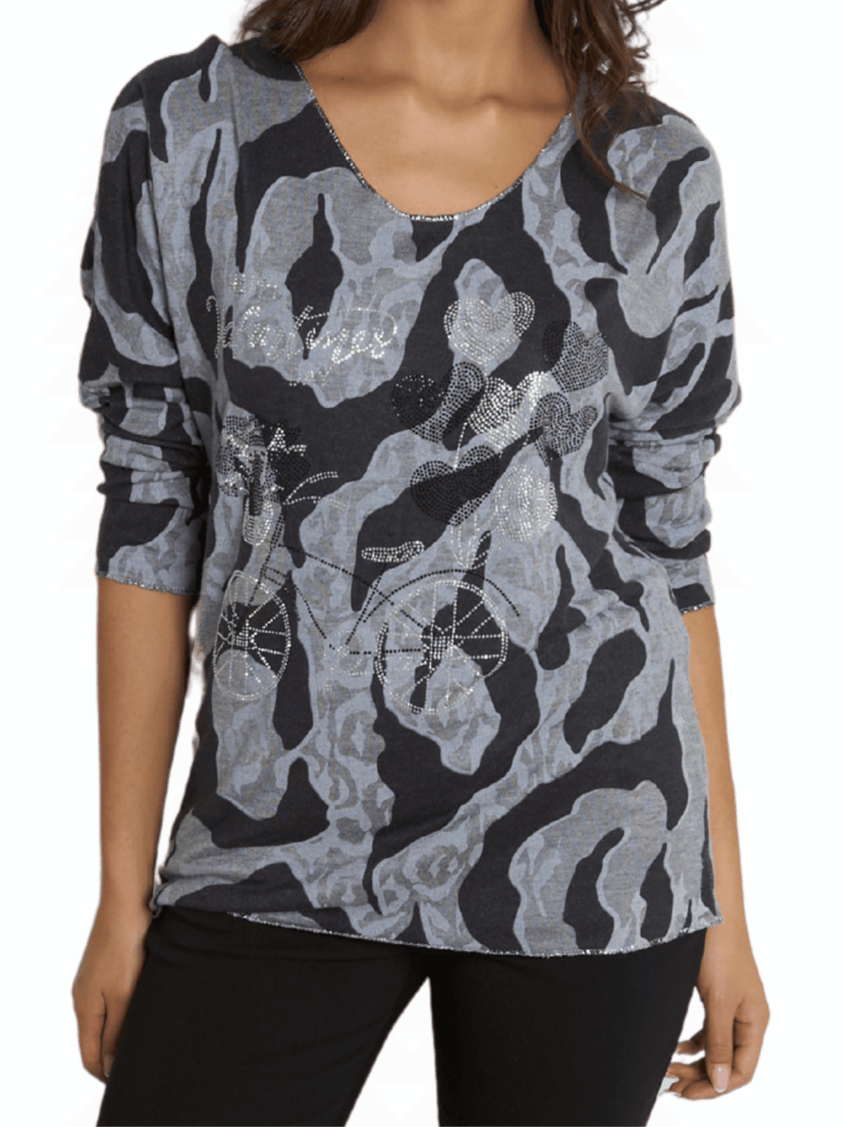 NEW - Chandail camouflage gris et noir avec brillants