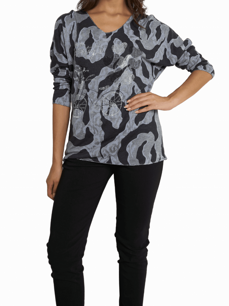 NEW - Chandail camouflage gris et noir avec brillants