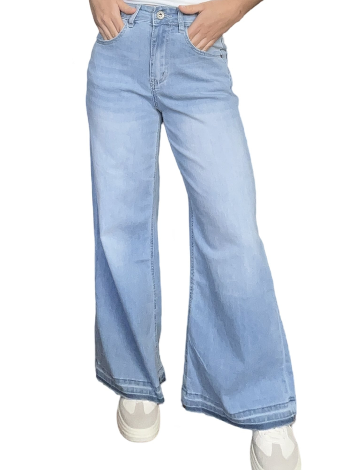Jeans palazzo bleu clair taille régulière