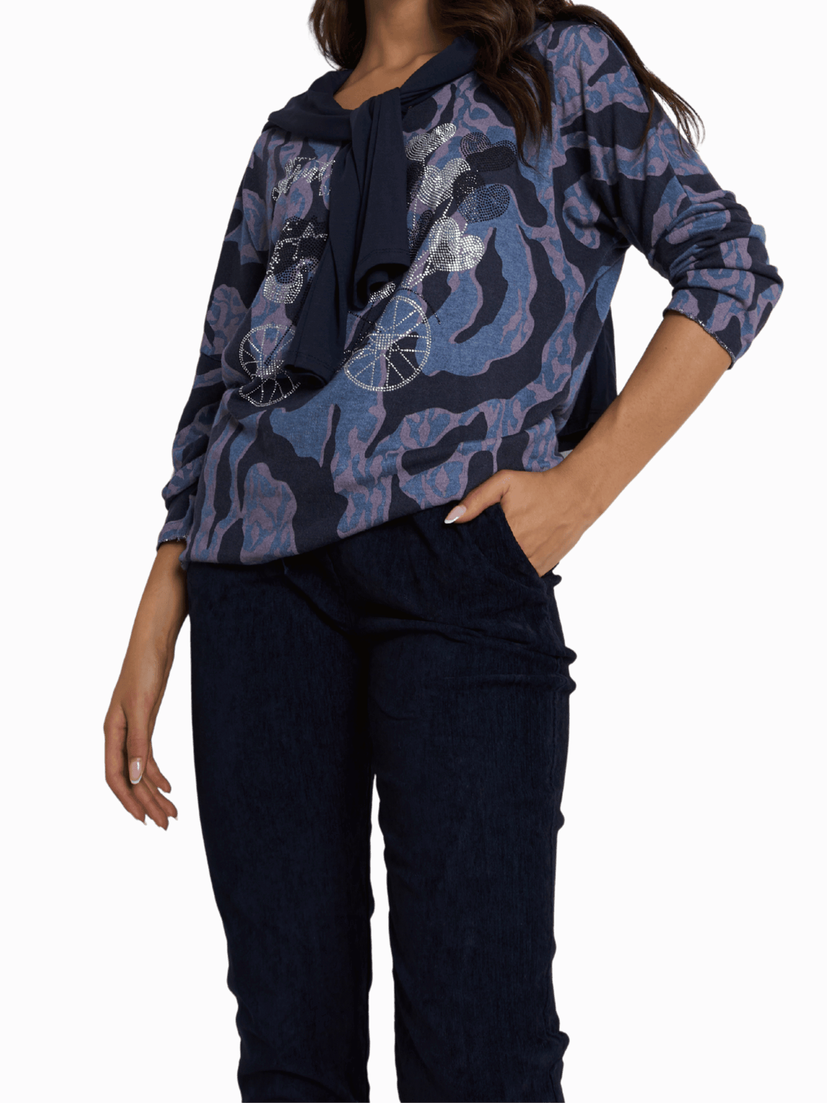 NEW - Chandail camouflage bleu et rose avec brillants