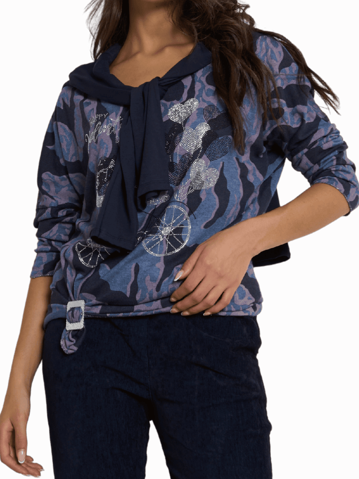 NEW - Chandail camouflage bleu et rose avec brillants
