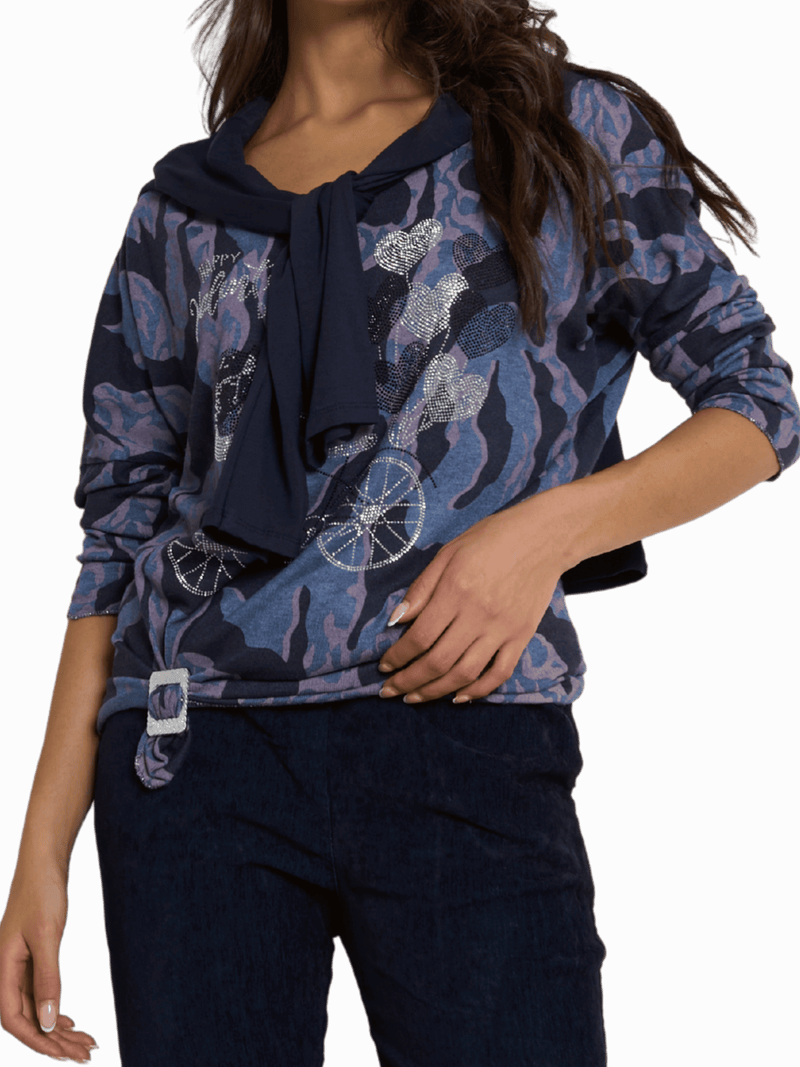 NEW - Chandail camouflage bleu et rose avec brillants