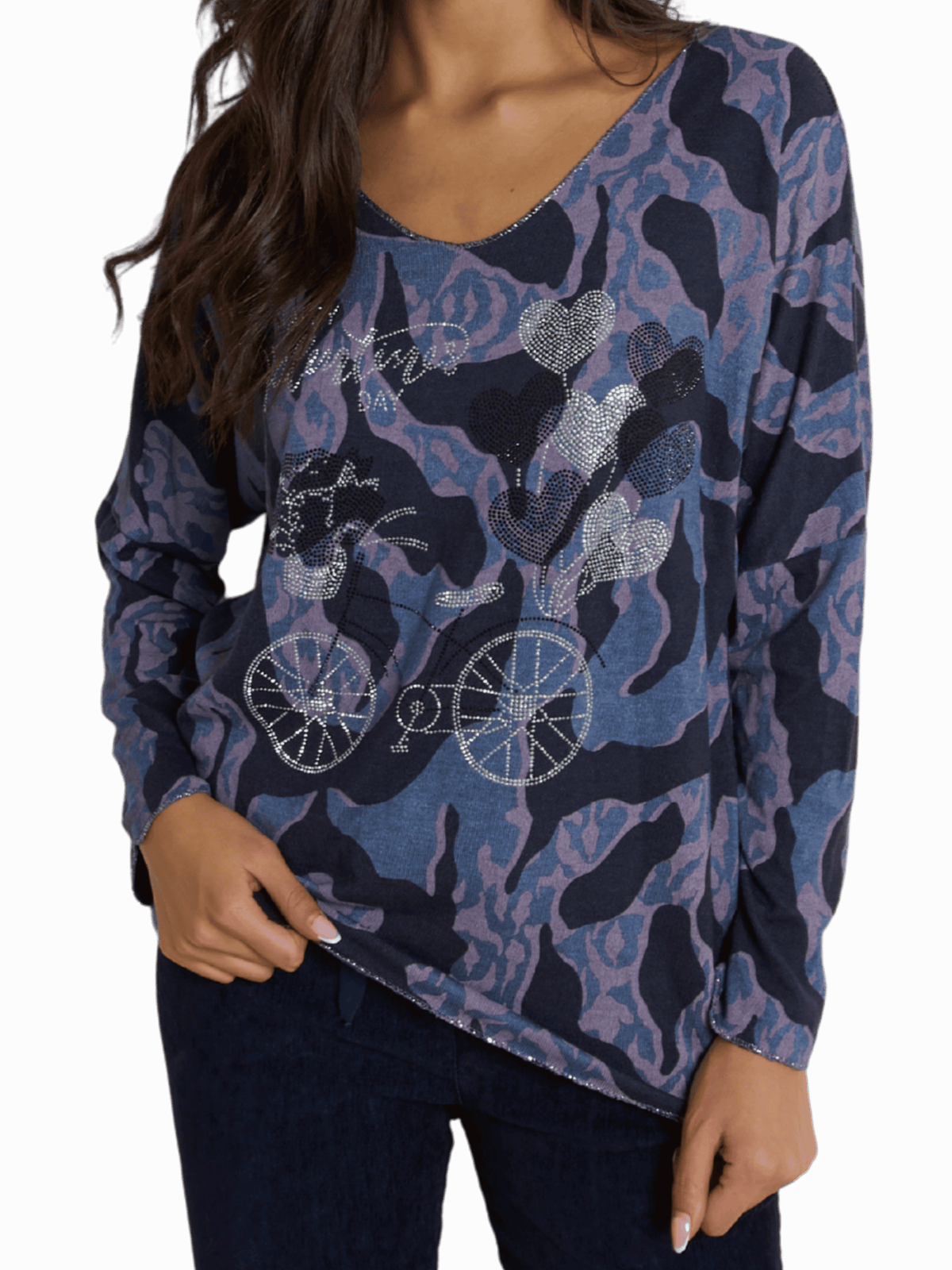 NEW - Chandail camouflage bleu et rose avec brillants