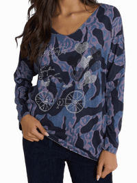 NEW - Chandail camouflage bleu et rose avec brillants