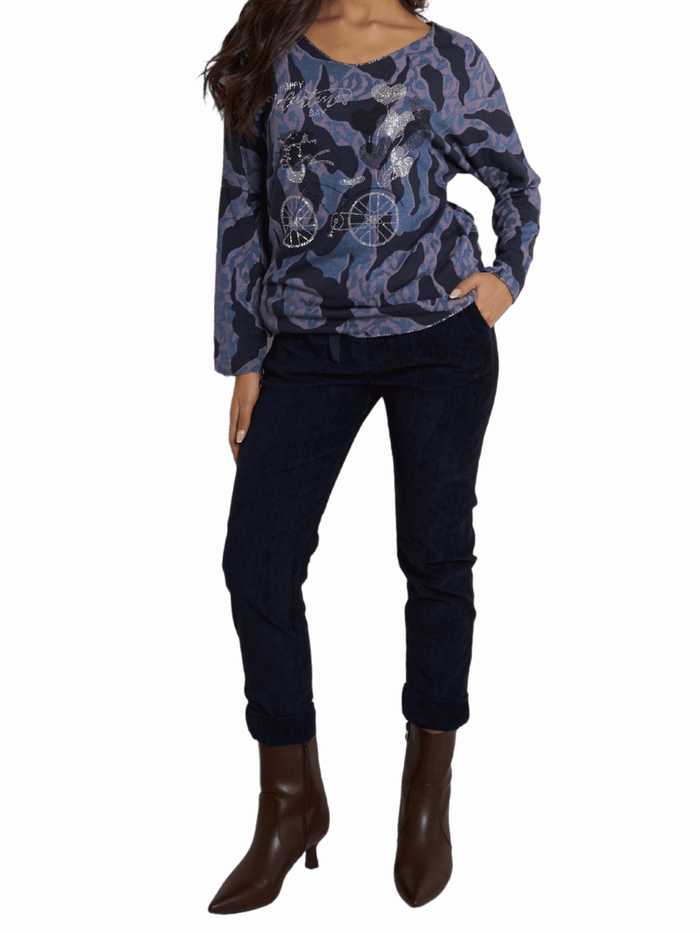 NEW - Chandail camouflage bleu et rose avec brillants