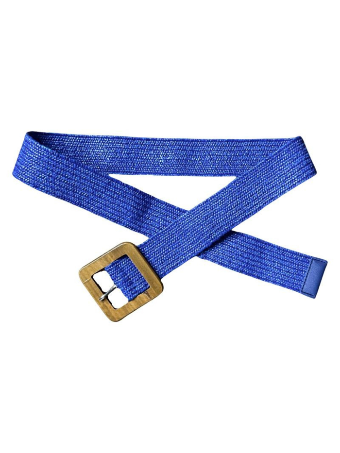 Ceinture bleu royal élastique en jute avec boucle en bois