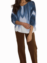 NEW - Blouse en voile avec imprimé bleu et blanc
