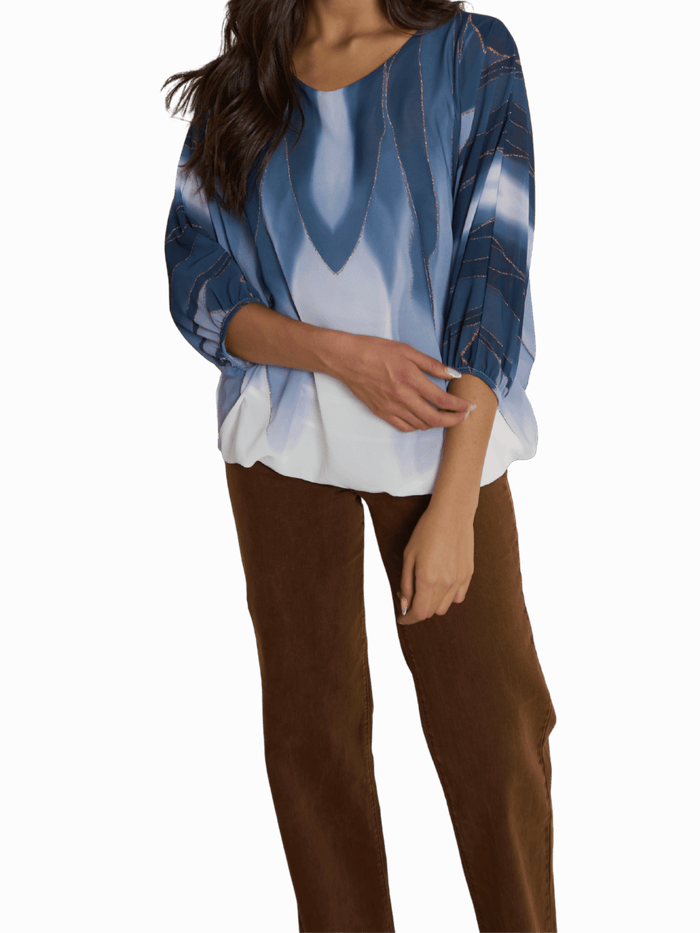 NEW - Blouse en voile avec imprimé bleu et blanc