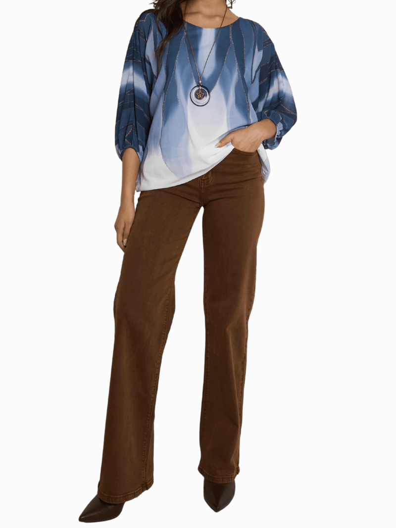 NEW - Blouse en voile avec imprimé bleu et blanc