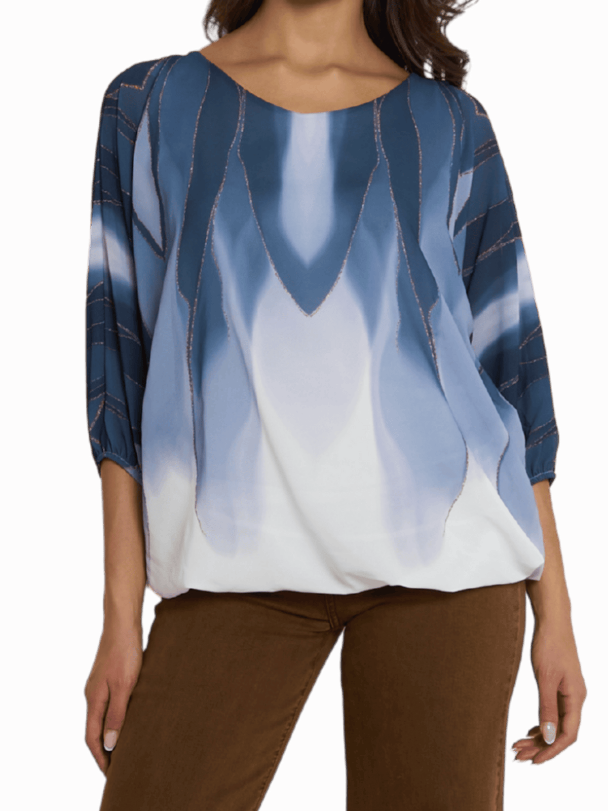 NEW - Blouse en voile avec imprimé bleu et blanc
