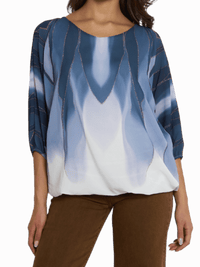 NEW - Blouse en voile avec imprimé bleu et blanc