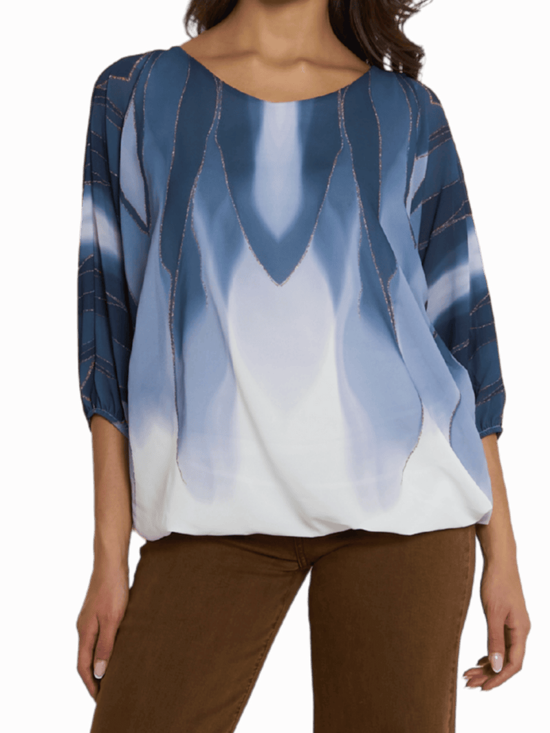 NEW - Blouse en voile avec imprimé bleu et blanc