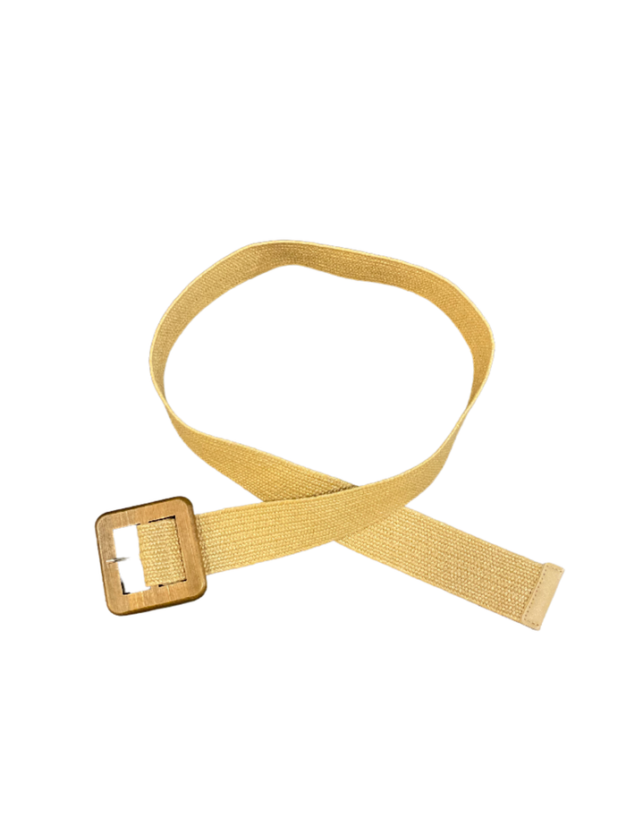 Ceinture beige élastique en jute avec boucle carrée en bois