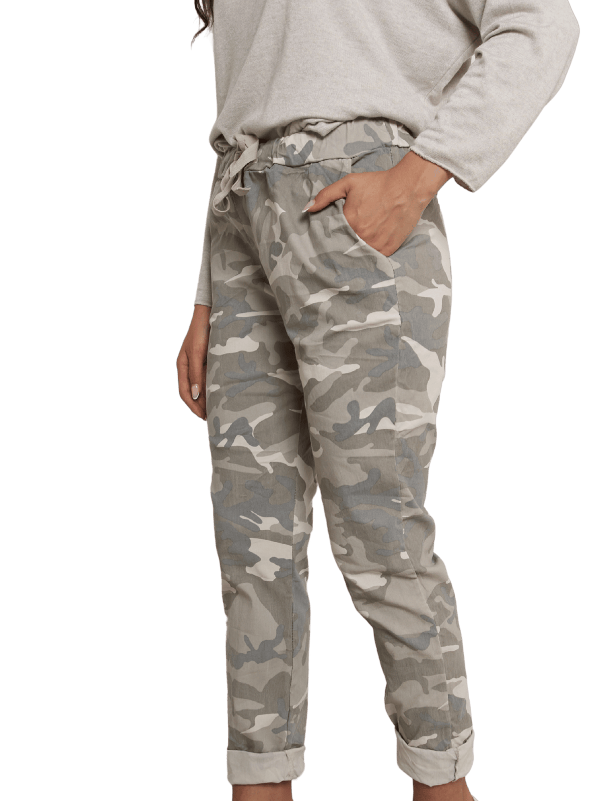 NEW - Pantalon beige avec imprimé militaire