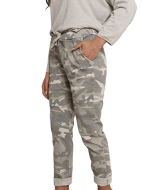 NEW - Pantalon beige avec imprimé militaire