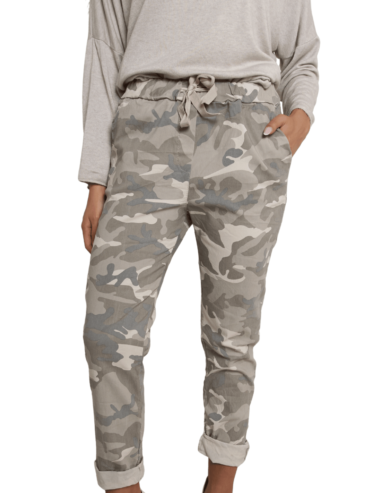 NEW - Pantalon beige avec imprimé militaire