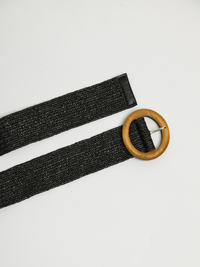 Ceinture noire élastique en jute avec boucle ronde