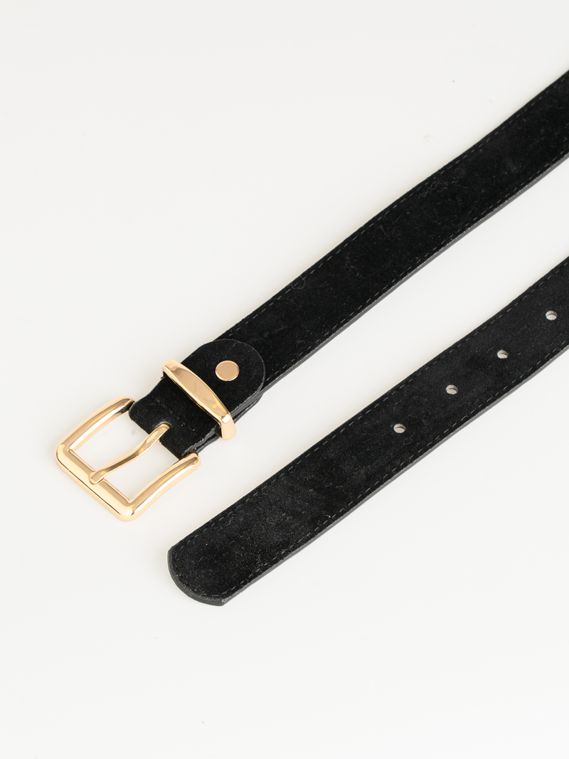 NEW - Ceinture noire en suède avec boucle dorée