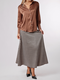 NEW - Chemise satinée café à manche longue