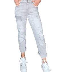 Capri en jeans slim gris pâle à patchwork
