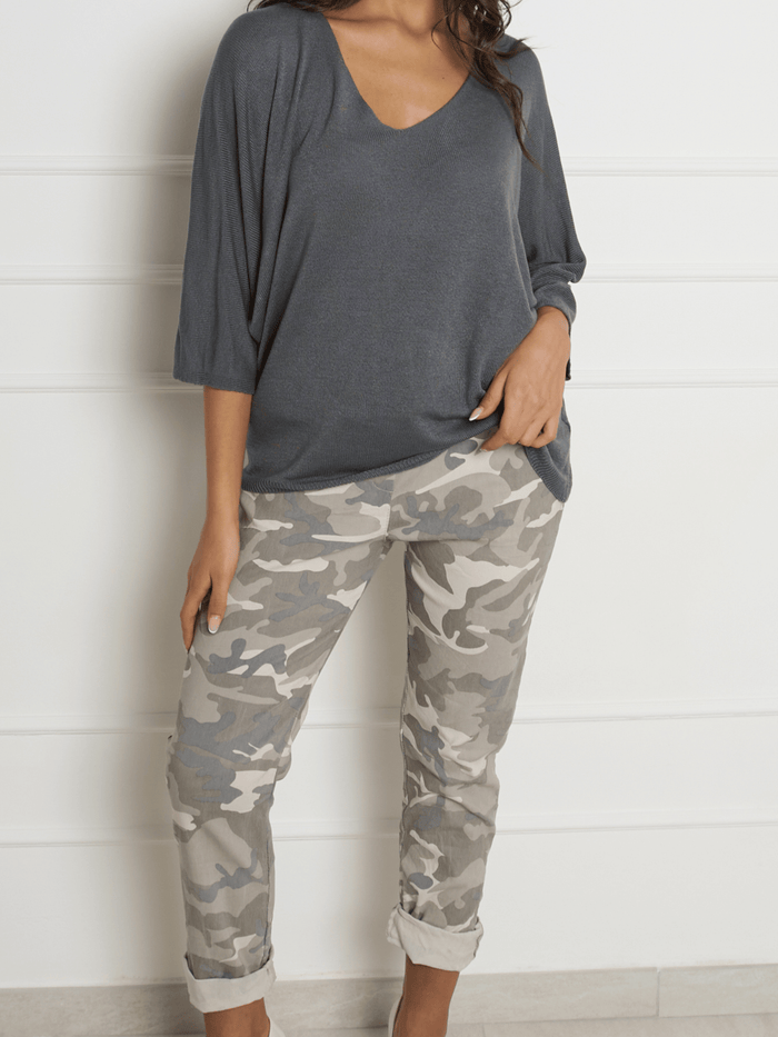 NEW - Chandail gris Charcoal uni à manche 3/4