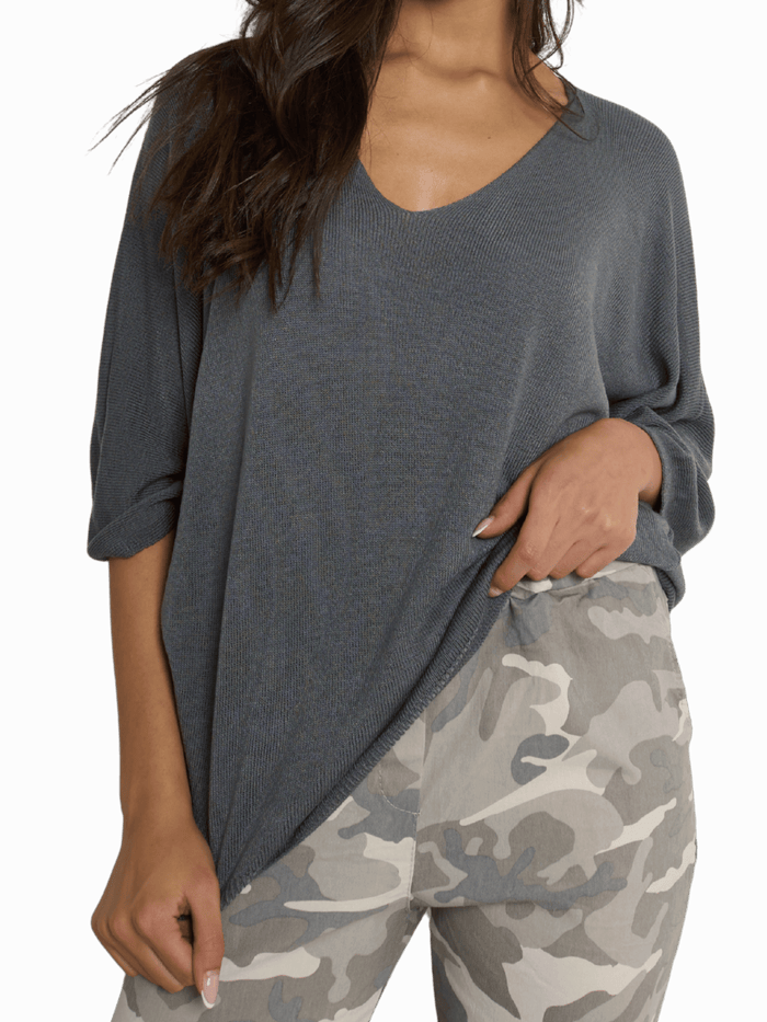 NEW - Chandail gris Charcoal uni à manche 3/4