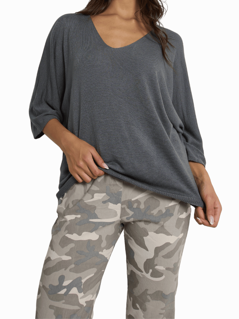 NEW - Chandail gris Charcoal uni à manche 3/4
