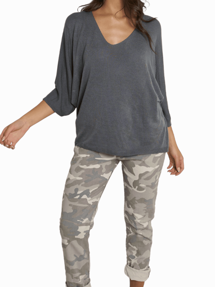 NEW - Chandail gris Charcoal uni à manche 3/4