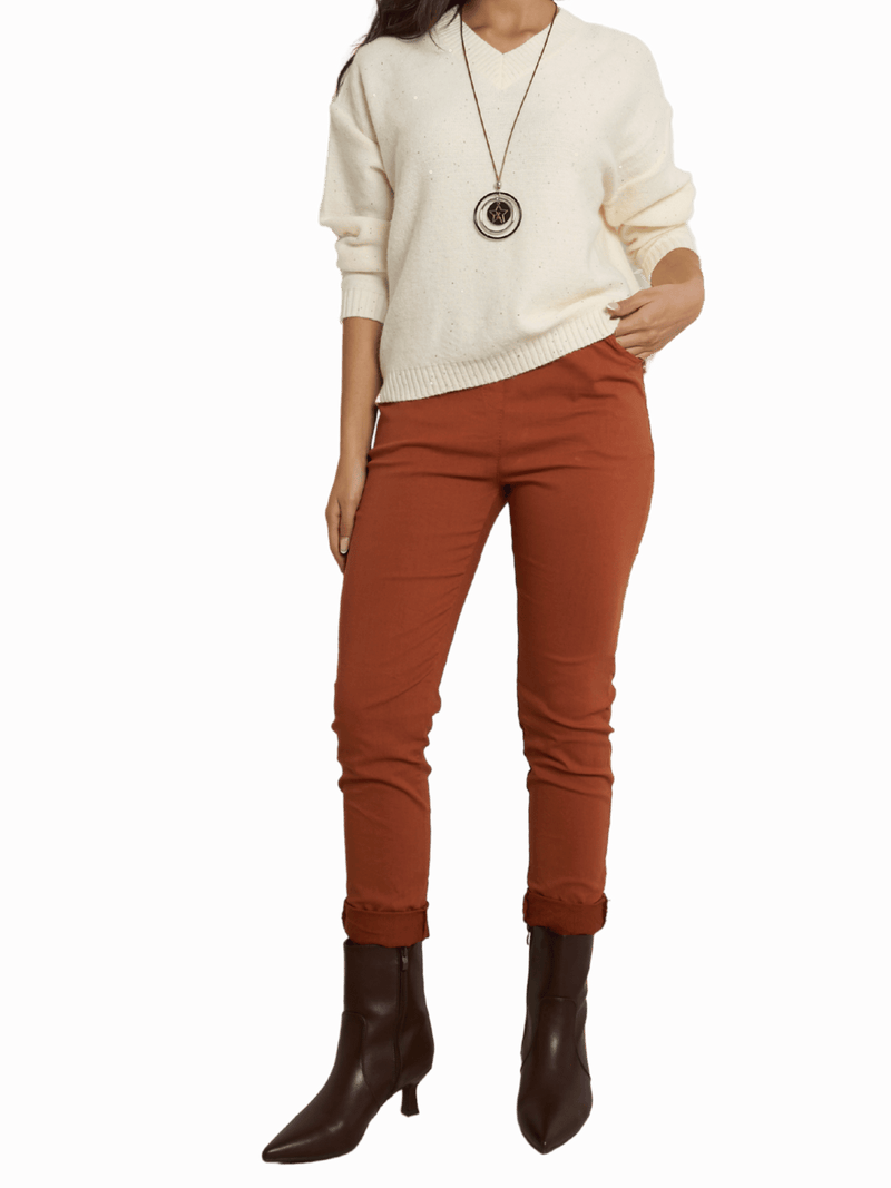 NEW - Pantalon orange brique à taille élastique avec cordon