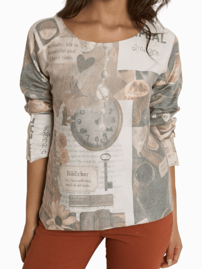 NEW - Chandail beige avec imprimé d'horloge