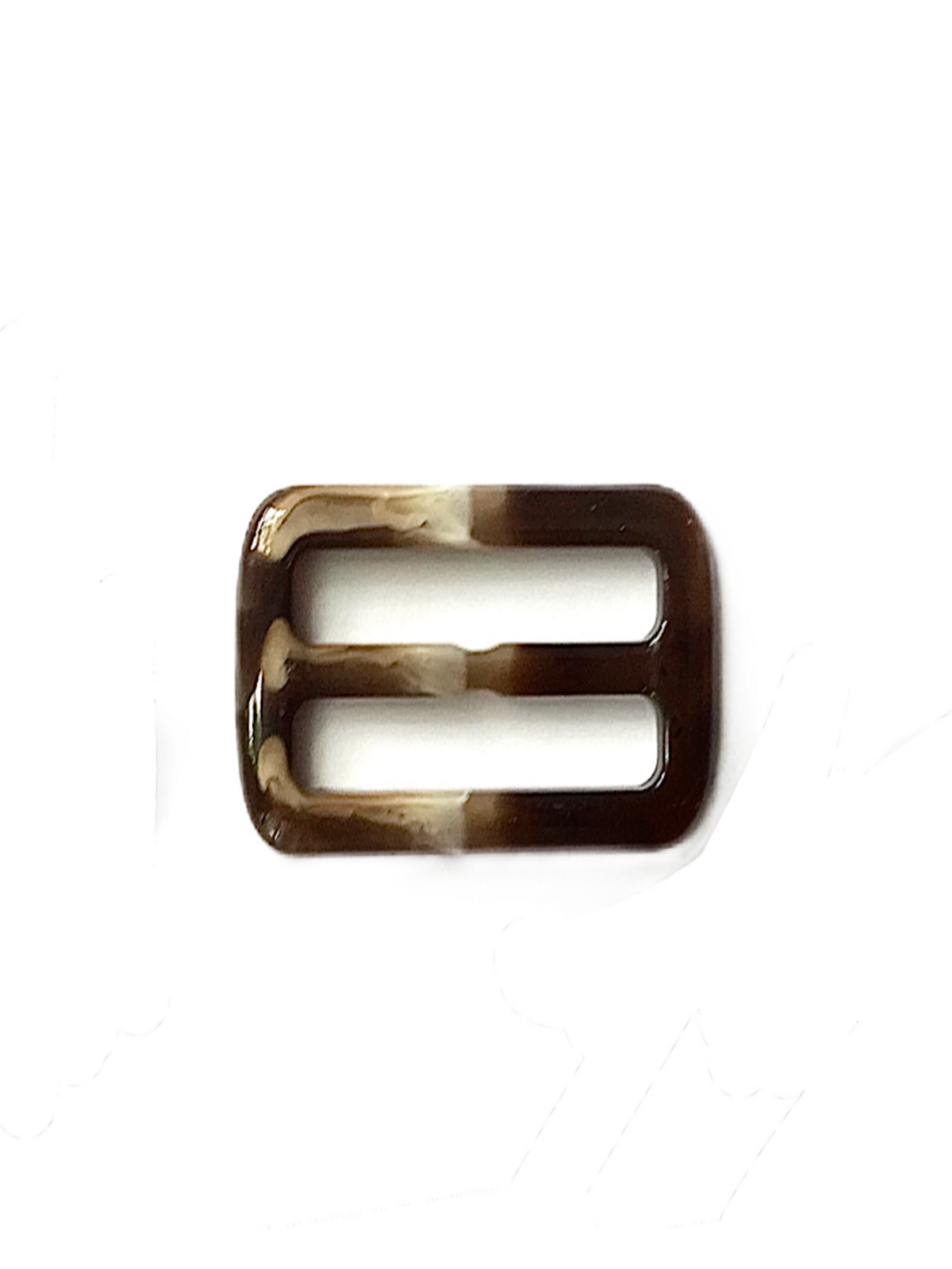 Rectangular adjustment buckle in brown and beige marbled plastic