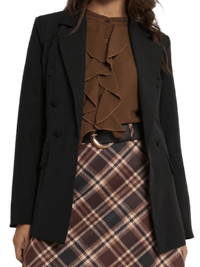 NEW - Blouse marron boutonnée avec volants sur le devant