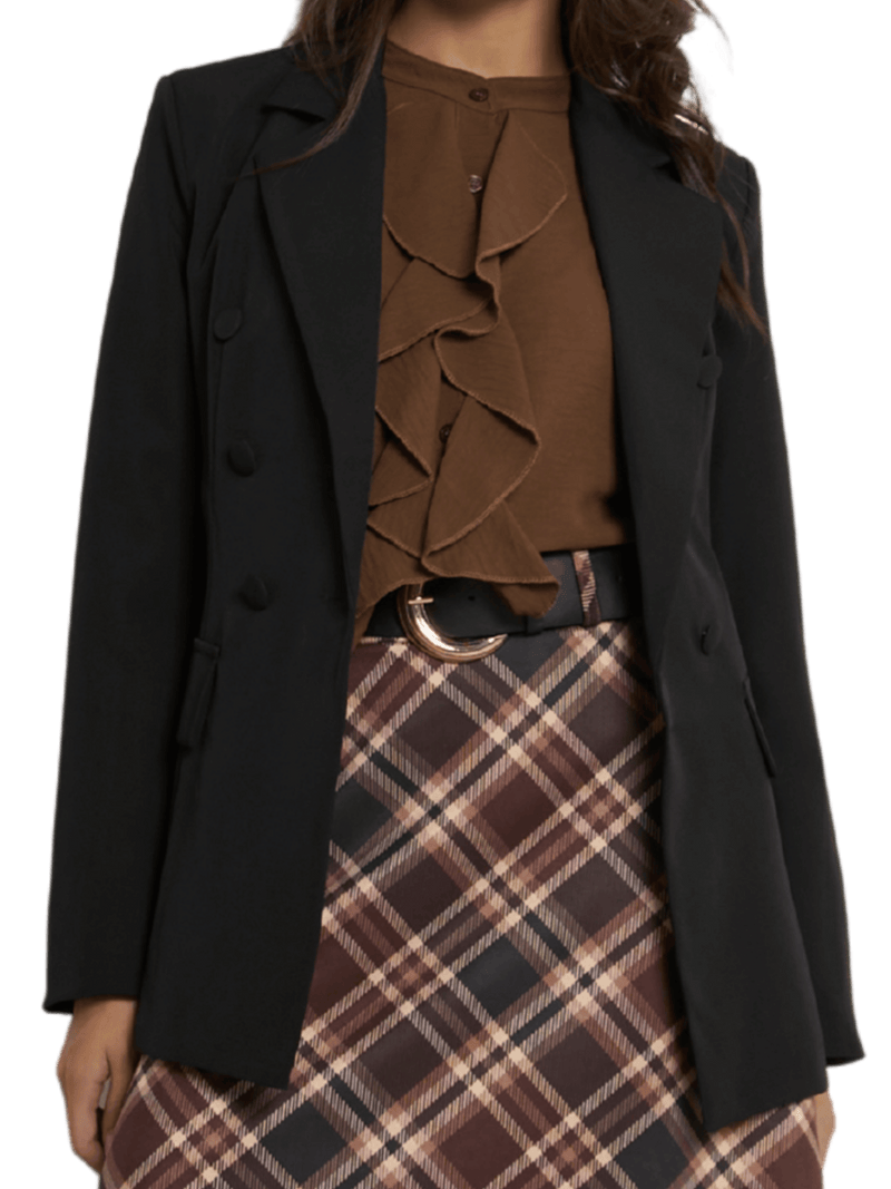 NEW - Blouse marron boutonnée avec volants sur le devant