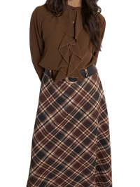 NEW - Blouse marron boutonnée avec volants sur le devant