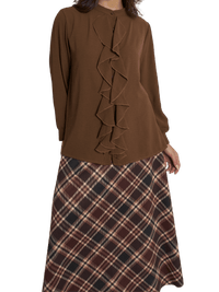 NEW - Blouse marron boutonnée avec volants sur le devant
