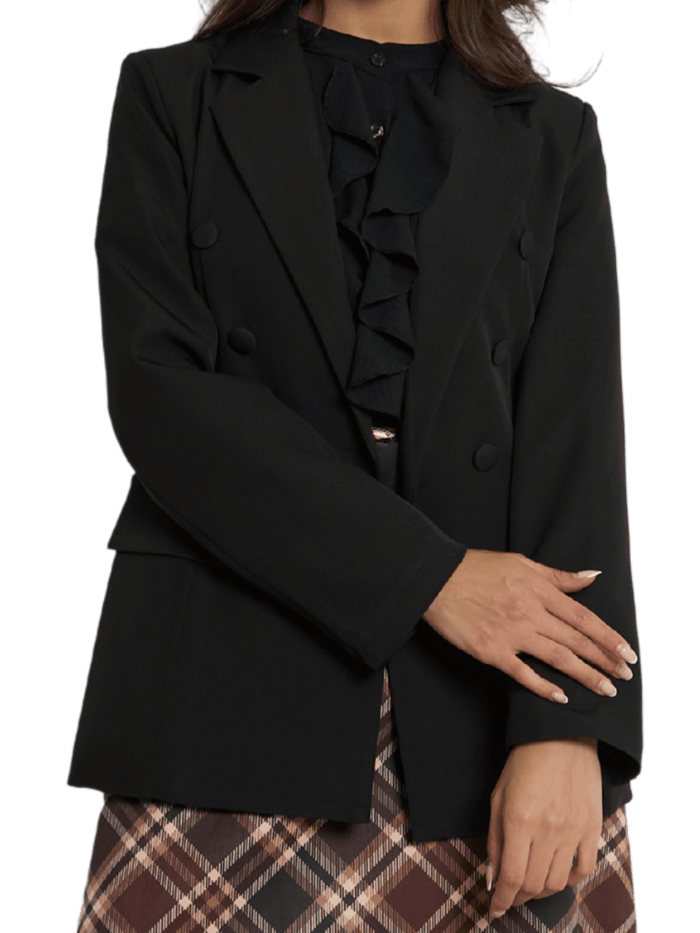 NEW - Blouse noire boutonnée avec volants sur le devant